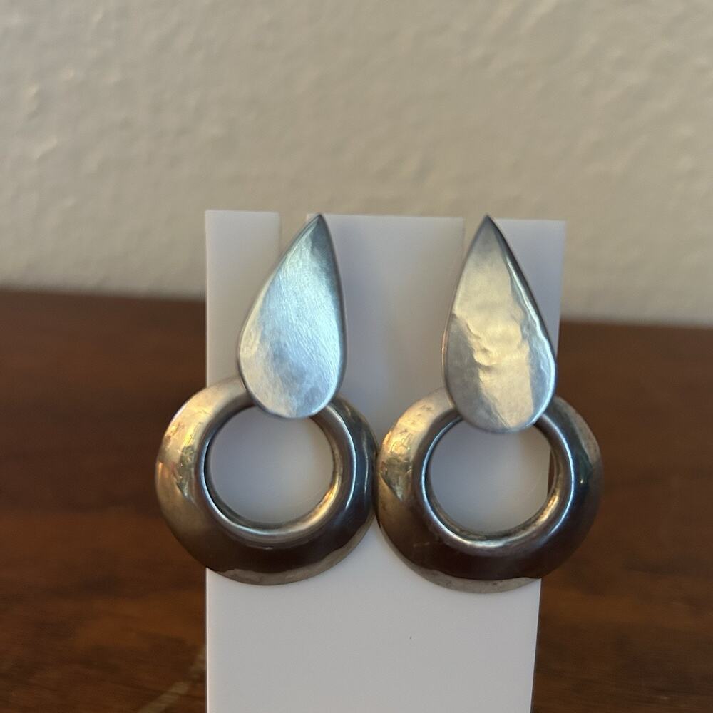 Vintage Southwestern 925 Sterling Doorknocker Drop Hoop Post Earrings